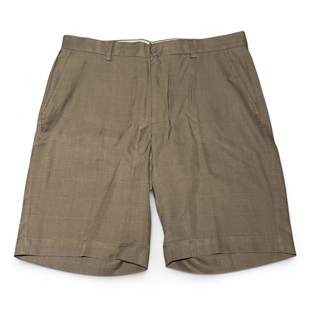 Greg Norman Mens Plaid Golf Shorts Brown Flat Front Size 34